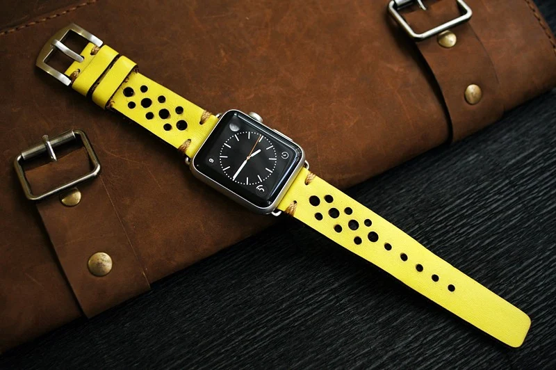 AWBF24-D11-GOLD handgefertigt Vintage Leder Uhrenarmband incl. Lugs Adapter für Apple Watch 1 und 2 (oder Apple Watch Sport) 42mm oder 38mm